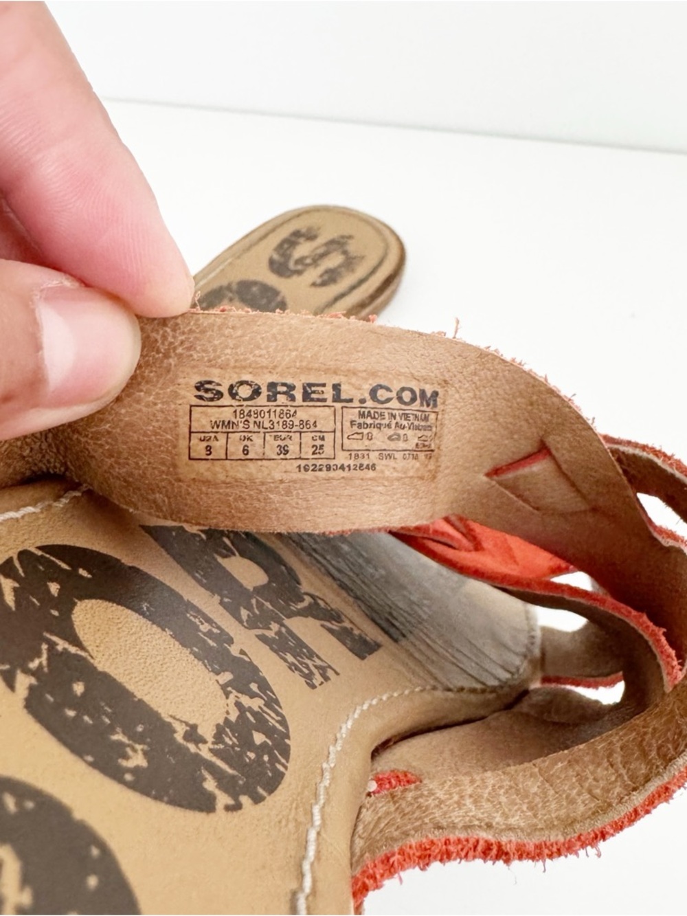 Sorel Women's Orange Suede Woven Slide Sandals - Picture 6 of 6